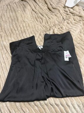 DKNY Black Satin Drawstring Lounge Pants with Pockets